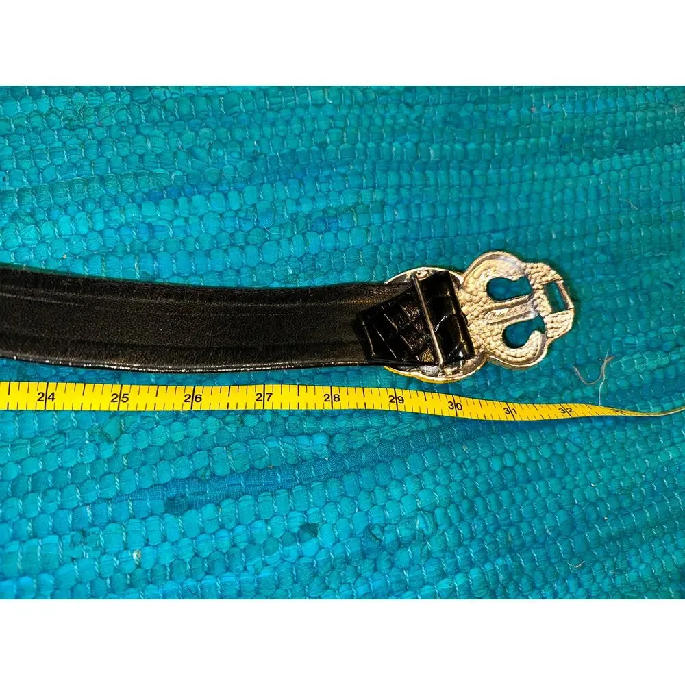 VINTAGE ALEXIS KIRK DESIGNER ALLIGATOR GOLD SILVER BUCKLE ADJUSTABLE SIZE BELT